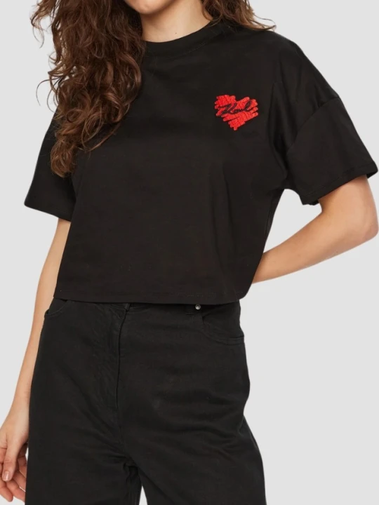 Zdjęcie produktu KARL LAGERFELD Czarny damski top Hearts Cropped, Rozmiar M