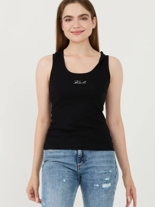 Zdjęcie produktu KARL LAGERFELD Czarny damski top Logo Rib Tank, Rozmiar M