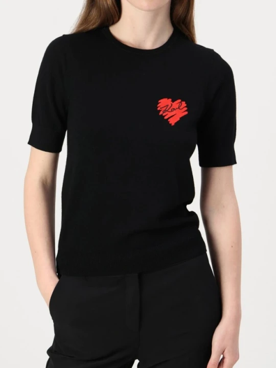 Zdjęcie produktu KARL LAGERFELD Czarny sweter damski Hearts Knit Top, Rozmiar XS