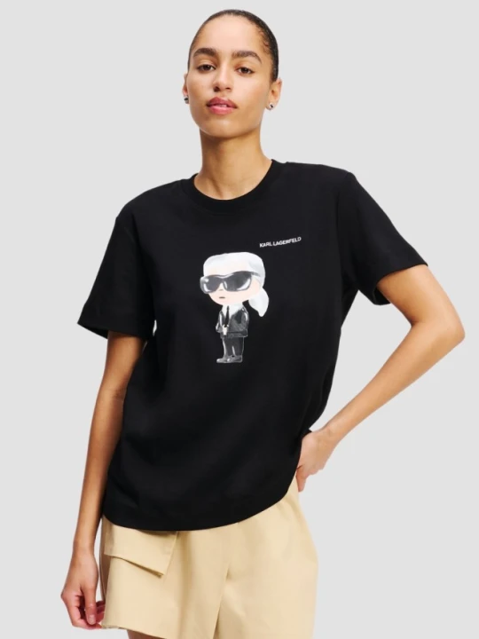 Zdjęcie produktu KARL LAGERFELD Czarny t-shirt damski Ikon Aquarelle K, Rozmiar L