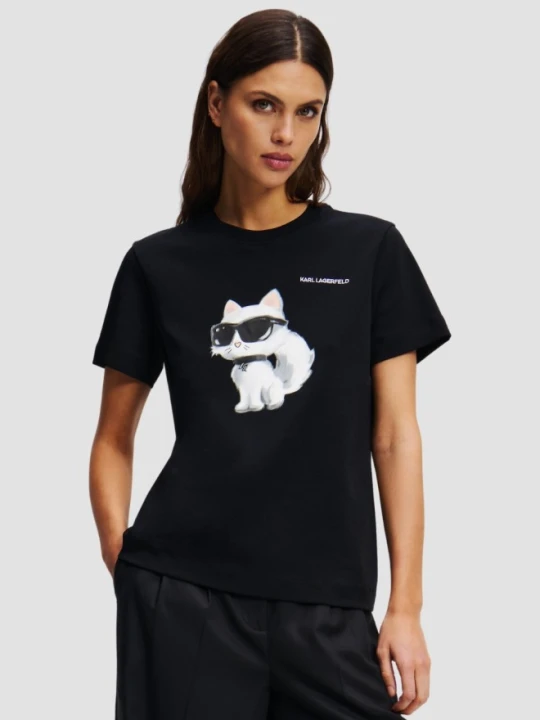 Zdjęcie produktu KARL LAGERFELD Czarny t-shirt damski Ikon Aquarelle K, Rozmiar XS