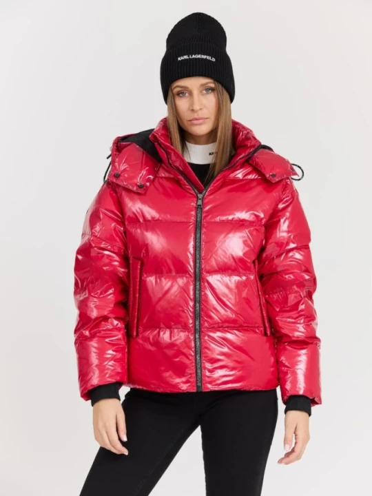 Zdjęcie produktu KARL LAGERFELD Czerwona damska kurtka Hooded Down Jacket, Rozmiar M