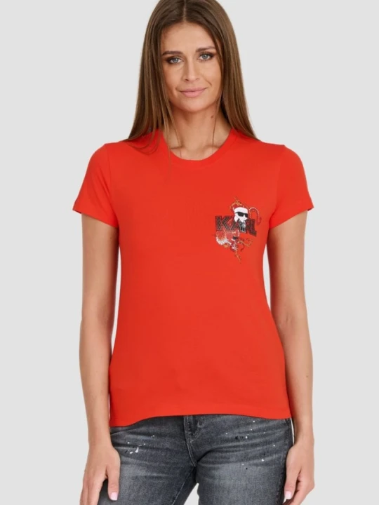 Zdjęcie produktu KARL LAGERFELD Czerwony damski t-shirt ikonik lny, Rozmiar M