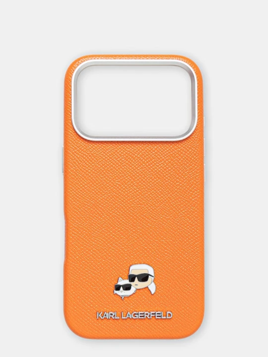 Zdjęcie produktu Karl Lagerfeld etui na telefon damskie z imitacji skóry iPhone 17 Pro pomarańczowy