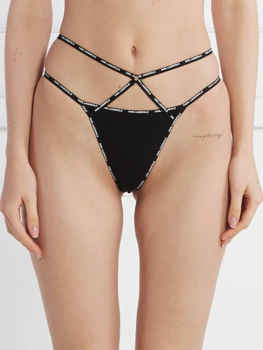 Zdjęcie produktu Karl Lagerfeld Figi brazylijskie mini logo strappy brief czarny