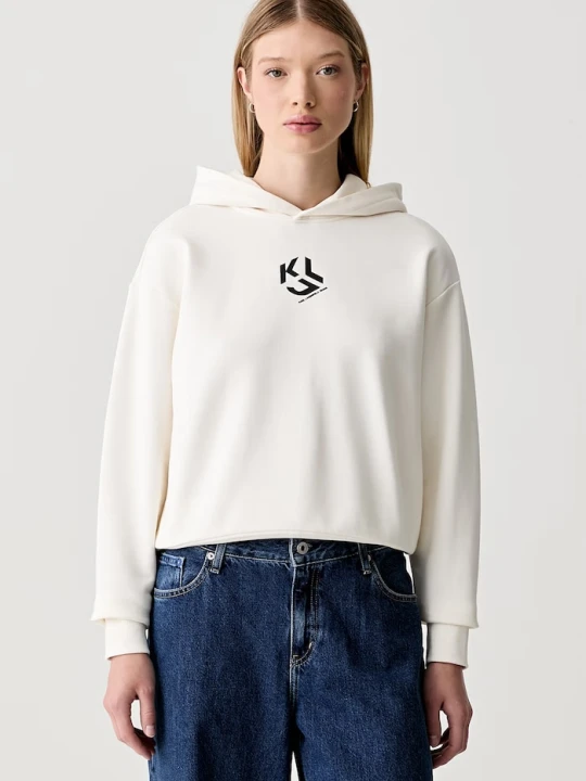Zdjęcie produktu Karl Lagerfeld Jeans bluza z kapturem damska z bawełną beżowy