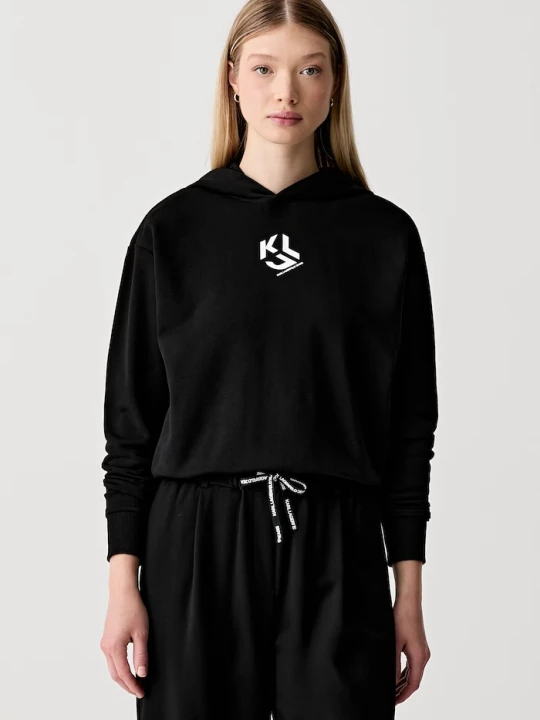Zdjęcie produktu Karl Lagerfeld Jeans bluza z kapturem damska z bawełną czarny