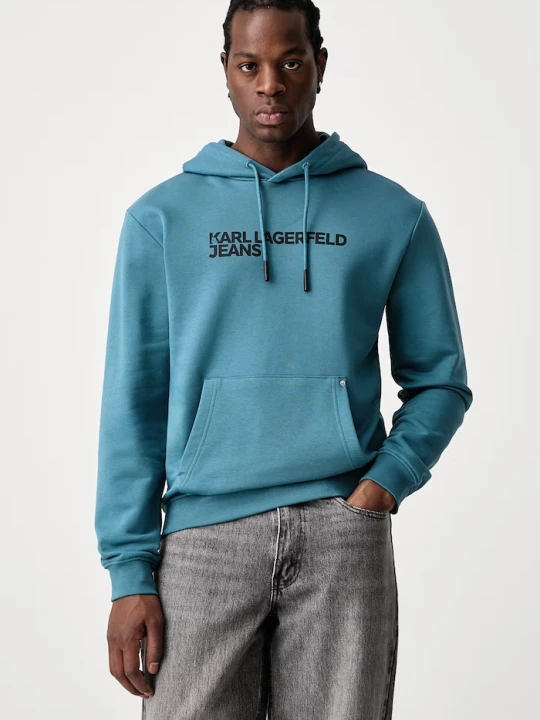 Zdjęcie produktu Karl Lagerfeld Jeans bluza z kapturem męska z bawełną turkusowy