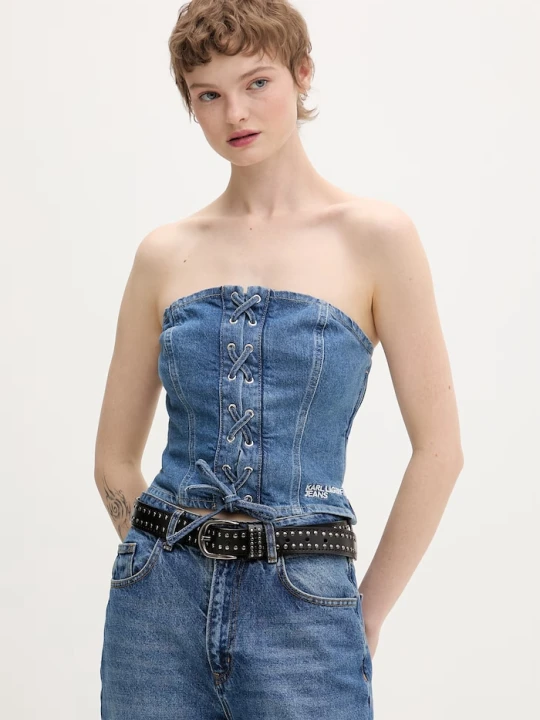 Zdjęcie produktu Karl Lagerfeld Jeans bluzka gorsetowa damska bawełniana niebieski