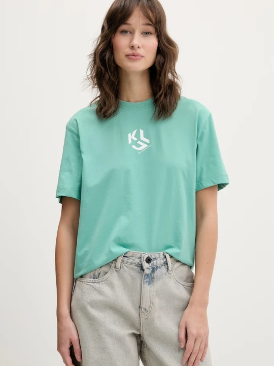 Zdjęcie produktu Karl Lagerfeld Jeans T-shirt damski z bawełną zielony