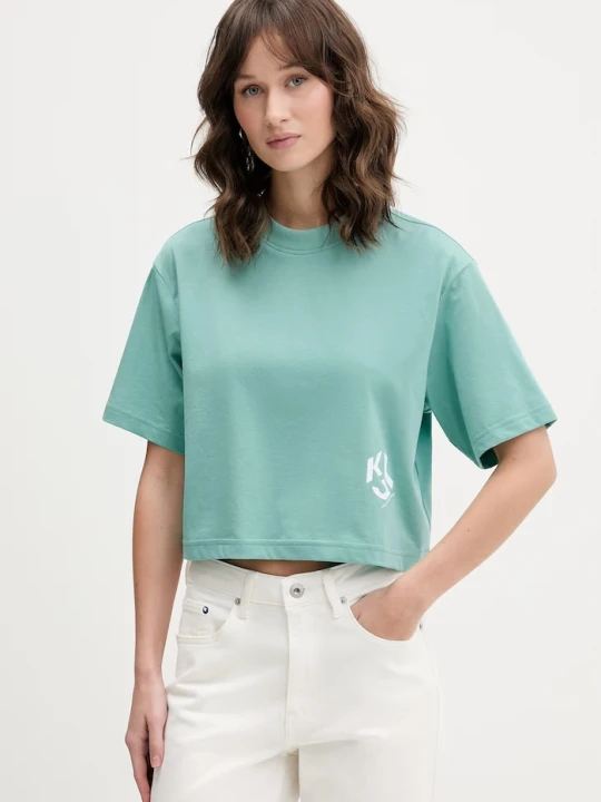 Zdjęcie produktu Karl Lagerfeld Jeans t-shirt z bawełny turkusowy