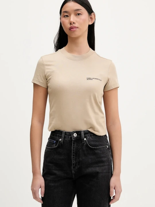Zdjęcie produktu Karl Lagerfeld Jeans T-shirt damski bawełniany beżowy