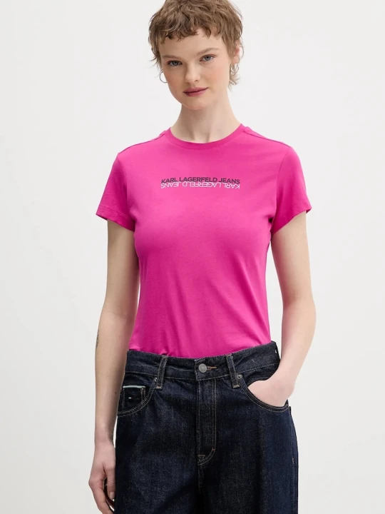 Zdjęcie produktu Karl Lagerfeld Jeans t-shirt bawełniany różowy