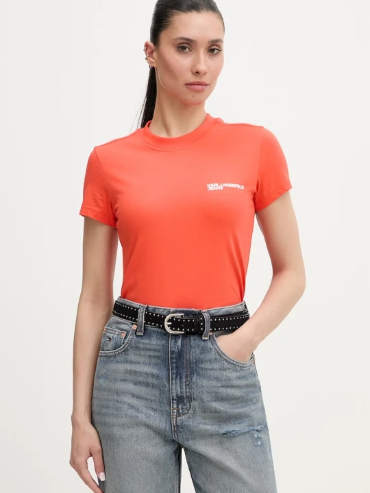 Zdjęcie produktu Karl Lagerfeld Jeans T-shirt damski bawełniany pomarańczowy