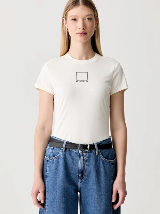 Zdjęcie produktu Karl Lagerfeld Jeans T-shirt damski bawełniany beżowy