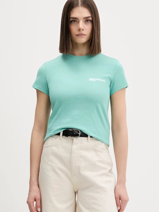 Zdjęcie produktu Karl Lagerfeld Jeans T-shirt damski bawełniany turkusowy