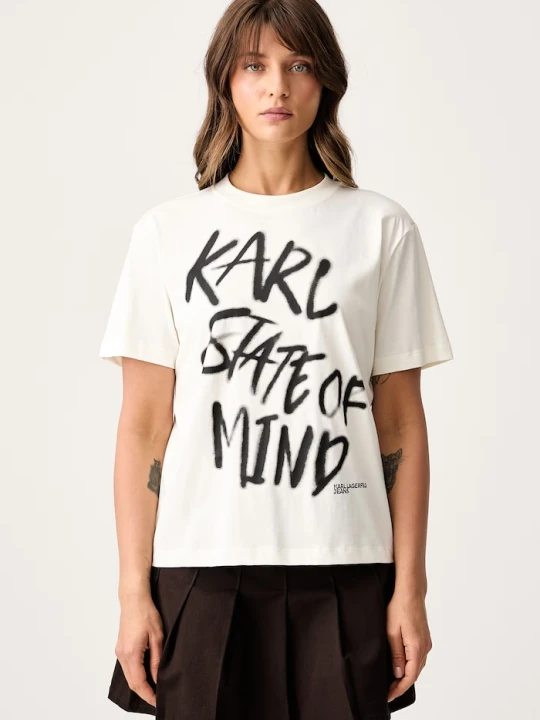 Zdjęcie produktu Karl Lagerfeld Jeans T-shirt damski bawełniany beżowy