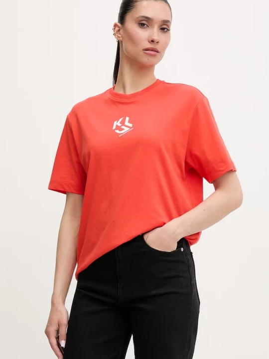 Zdjęcie produktu Karl Lagerfeld Jeans T-shirt damski z bawełną pomarańczowy