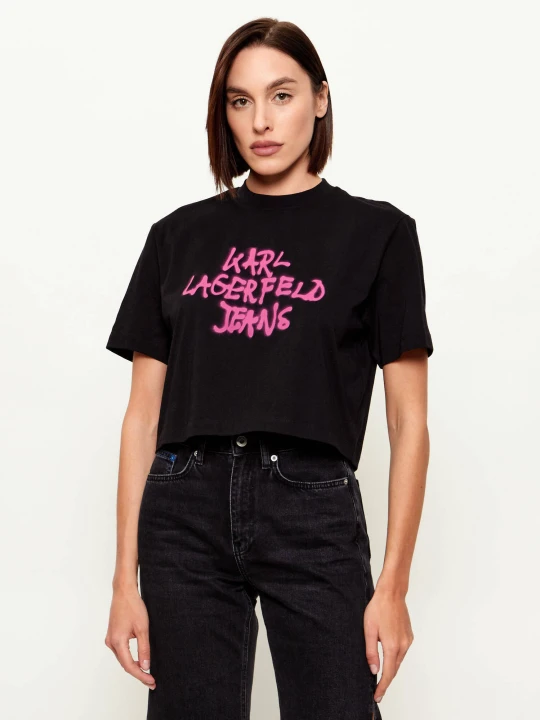 Zdjęcie produktu Karl Lagerfeld Jeans T-shirt Graffiti | Cropped Fit czarny