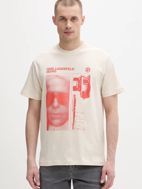 Zdjęcie produktu Karl Lagerfeld Jeans T-shirt męski bawełniany beżowy
