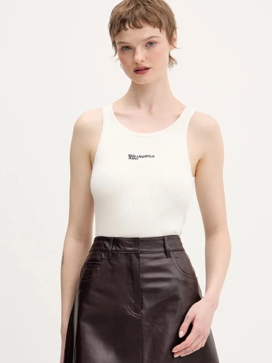Zdjęcie produktu Karl Lagerfeld Jeans crop top damski z bawełną beżowy