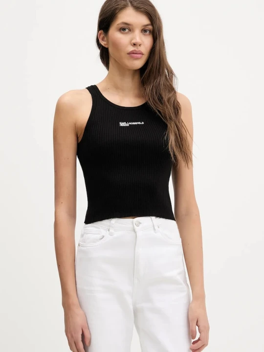 Zdjęcie produktu Karl Lagerfeld Jeans crop top damski z bawełną czarny