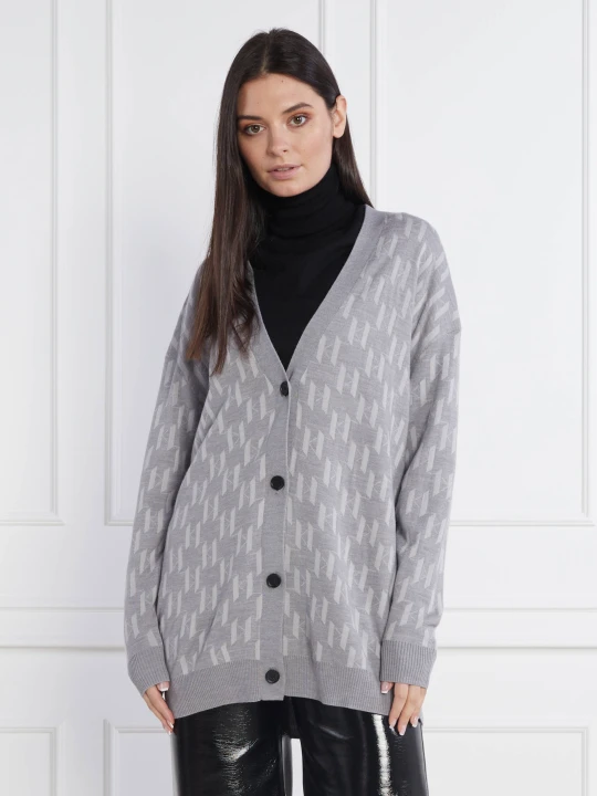 Zdjęcie produktu Karl Lagerfeld Kardigan | Longline Fit | z dodatkiem wełny szary