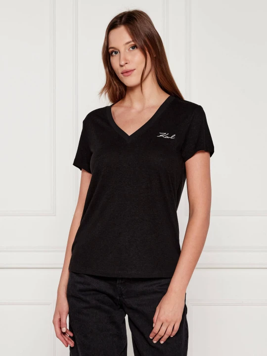 Zdjęcie produktu Karl Lagerfeld Lniany t-shirt | Regular Fit czarny