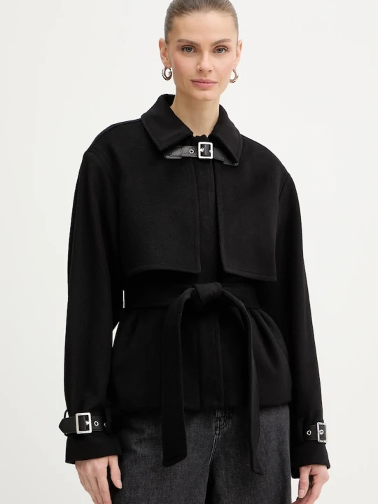 Zdjęcie produktu Karl Lagerfeld płaszcz z dodatkiem wełny czarny