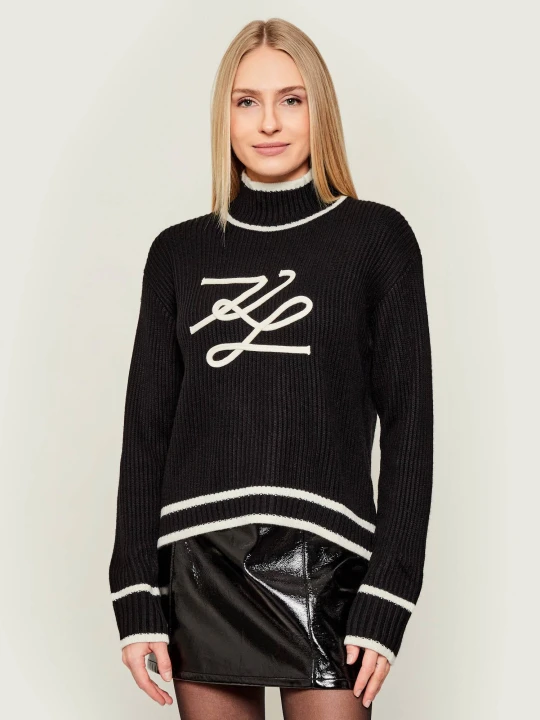 Zdjęcie produktu Karl Lagerfeld Półgolf Soutache Autograph | Loose fit | z dodatkiem wełny czarny