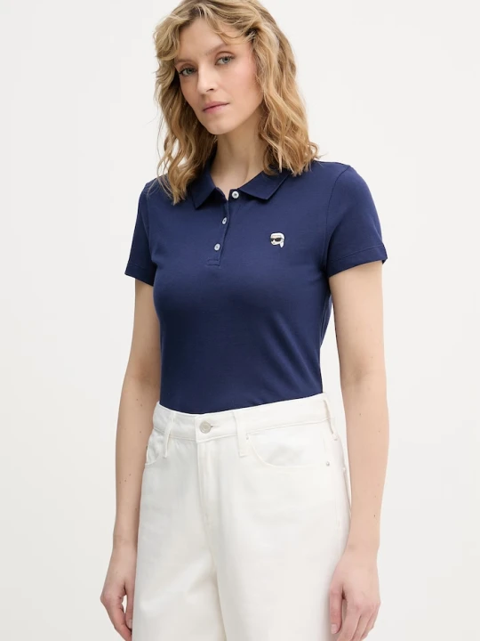 Zdjęcie produktu Karl Lagerfeld polo damskie bawełniane IKON granatowy