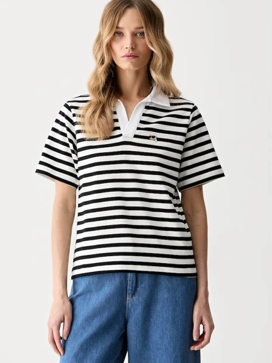 Zdjęcie produktu Karl Lagerfeld polo damskie bawełniane IKON czarny