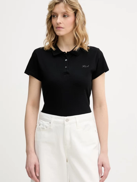 Zdjęcie produktu Karl Lagerfeld polo damskie bawełniane z elastanem czarny