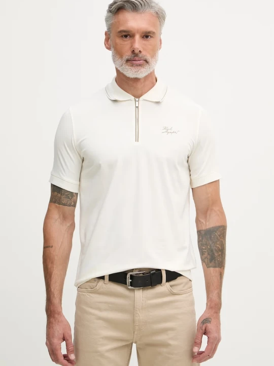 Zdjęcie produktu Karl Lagerfeld polo męskie bawełniane z elastanem beżowy