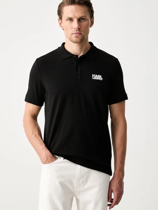 Zdjęcie produktu Karl Lagerfeld polo męskie bawełniane z elastanem czarny