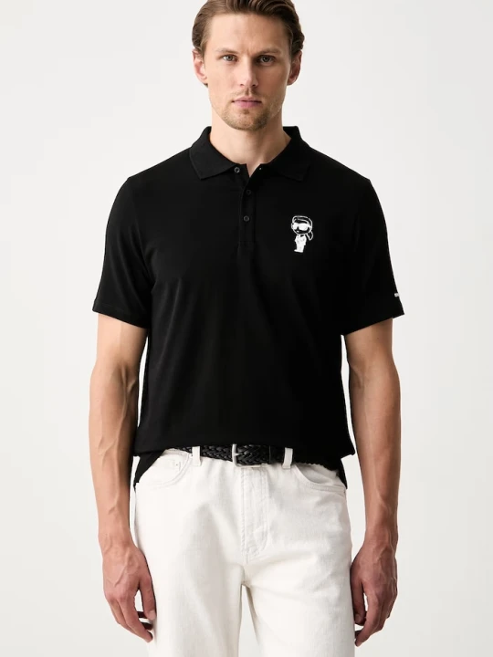 Zdjęcie produktu Karl Lagerfeld polo męskie bawełniane z elastanem czarny