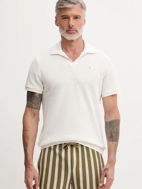 Zdjęcie produktu Karl Lagerfeld polo męskie z bawełny beżowy