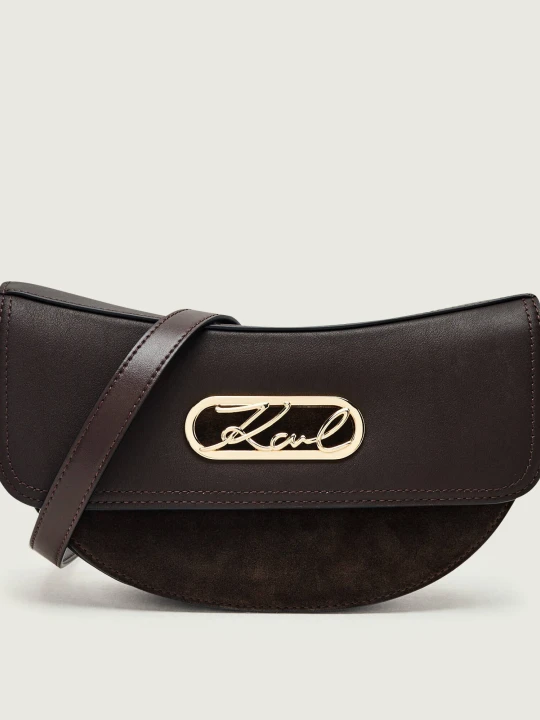 Zdjęcie produktu Karl Lagerfeld Skórzana torebka na ramię K / Signature | zamsz brązowy