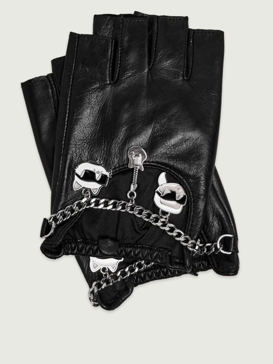 Zdjęcie produktu Karl Lagerfeld Skórzane rękawiczki Ikon Charms czarny