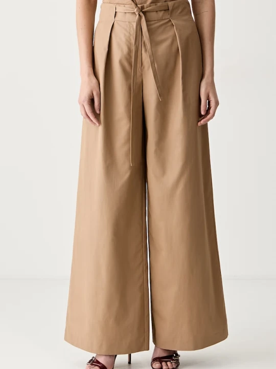 Zdjęcie produktu Karl Lagerfeld spodnie wide leg damskie bawełniane beżowy
