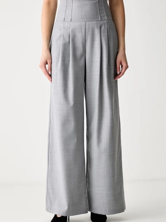 Zdjęcie produktu Karl Lagerfeld spodnie wide leg damskie z dodatkiem wełny szary