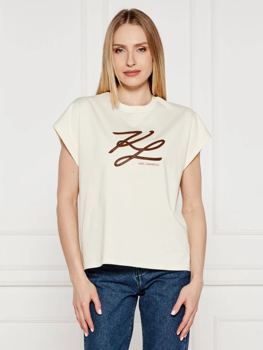 Zdjęcie produktu Karl Lagerfeld T-shirt Autograph | Oversize fit kremowy