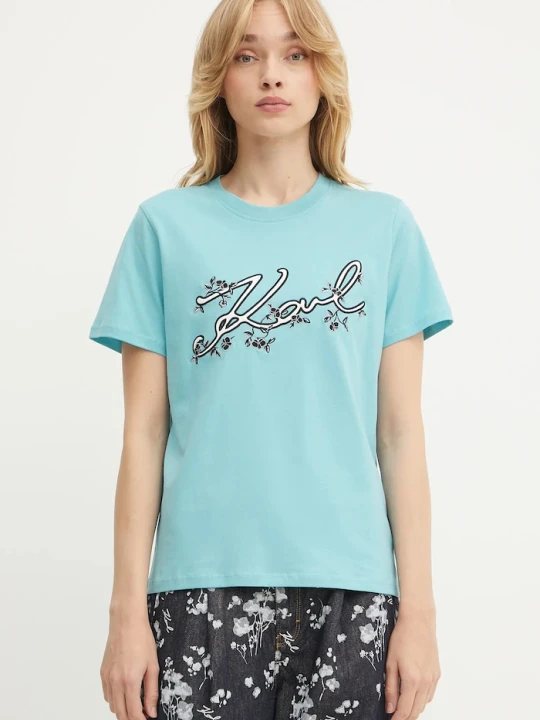 Zdjęcie produktu Karl Lagerfeld t-shirt bawełniany turkusowy