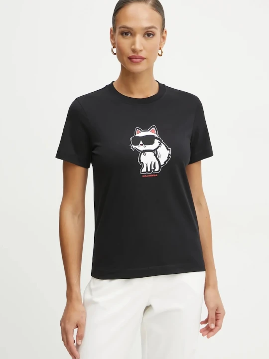Zdjęcie produktu Karl Lagerfeld T-shirt damski bawełniany IKON SKETCH czarny