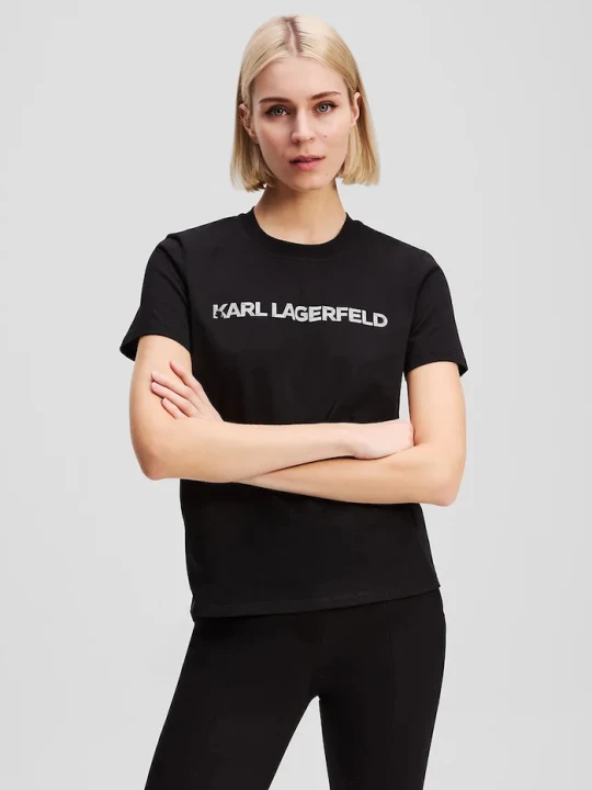 Zdjęcie produktu Karl Lagerfeld t-shirt bawełniany ELONGATED LOGO czarny