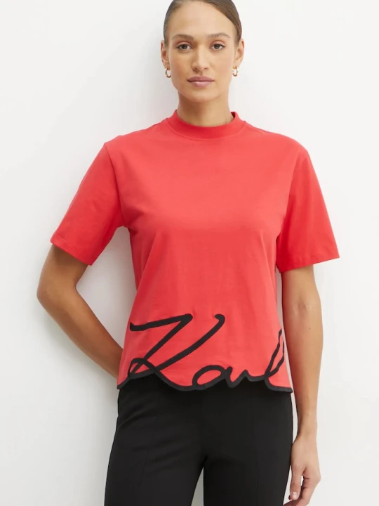 Zdjęcie produktu Karl Lagerfeld t-shirt bawełniany KARL SIGNATURE czerwony