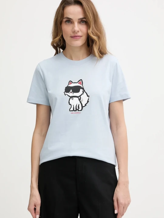 Zdjęcie produktu Karl Lagerfeld T-shirt damski bawełniany IKON SKETCH niebieski