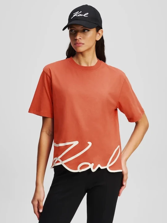 Zdjęcie produktu Karl Lagerfeld t-shirt bawełniany KARL SIGNATURE pomarańczowy