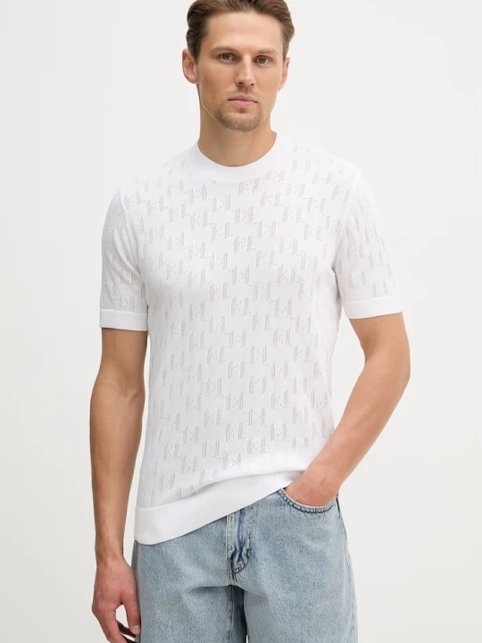 Zdjęcie produktu Karl Lagerfeld T-shirt swetrowy męski bawełniany biały