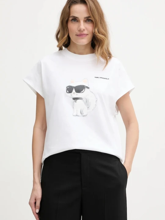 Zdjęcie produktu Karl Lagerfeld T-shirt damski bawełniany IKON AQUARELLE biały